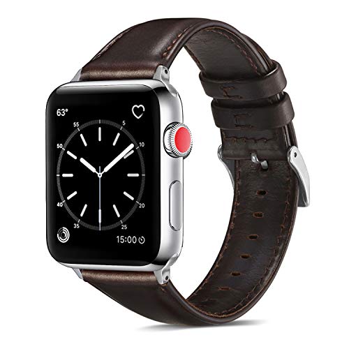 Speidel 42 mm Echtes Luxus-Lederarmband mit Edelstahl-Adaptern und Schnalle für Smartwatch 38mm/40mm Brown w/Silver Adapter von Speidel