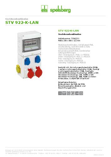 Spelsberg CEE Stromverteiler STV 922-K-LAN 72942211 400V 32A von Spelsberg