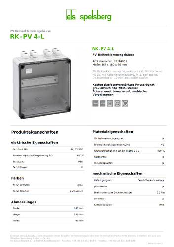 Spelsberg ÜSS RK-PV 4-L Reihenklemmen-Gehäuse 180 x 182 x 90 Kunststoff Lichtgrau 1St. von Spelsberg
