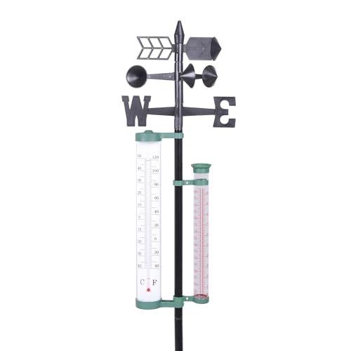 4in1 Wetterstation mit Erdspieß - 146 x 24 cm - Garten Thermometer Wind- und Niederschlagsmesser - Wetter Messstation Pluviometer Ombrometer Regenmenge Anzeiger von Spetebo