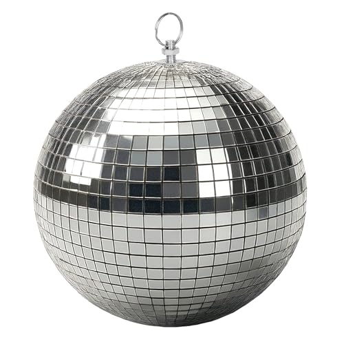 Discokugel mit Haken zum Aufhängen - 18 cm - Spiegelkugel mit Echtglas Facetten in Silber - Party Lichteffekt Hängekugel Mirrorball Disco Kugel von Spetebo