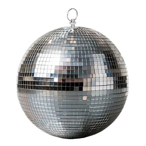 Discokugel mit Haken zum Aufhängen - 25 cm - Spiegelkugel mit Echtglas Facetten in Silber - Party Lichteffekt Hängekugel Mirrorball Disco Kugel von Spetebo