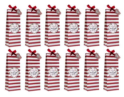 Flaschentüte in rot weiß - 12er Set - mit Namenskarte und breitem Trageband - Geschenktasche Weihnachten Nikolaus für Wein Sekt Punsch von Spetebo