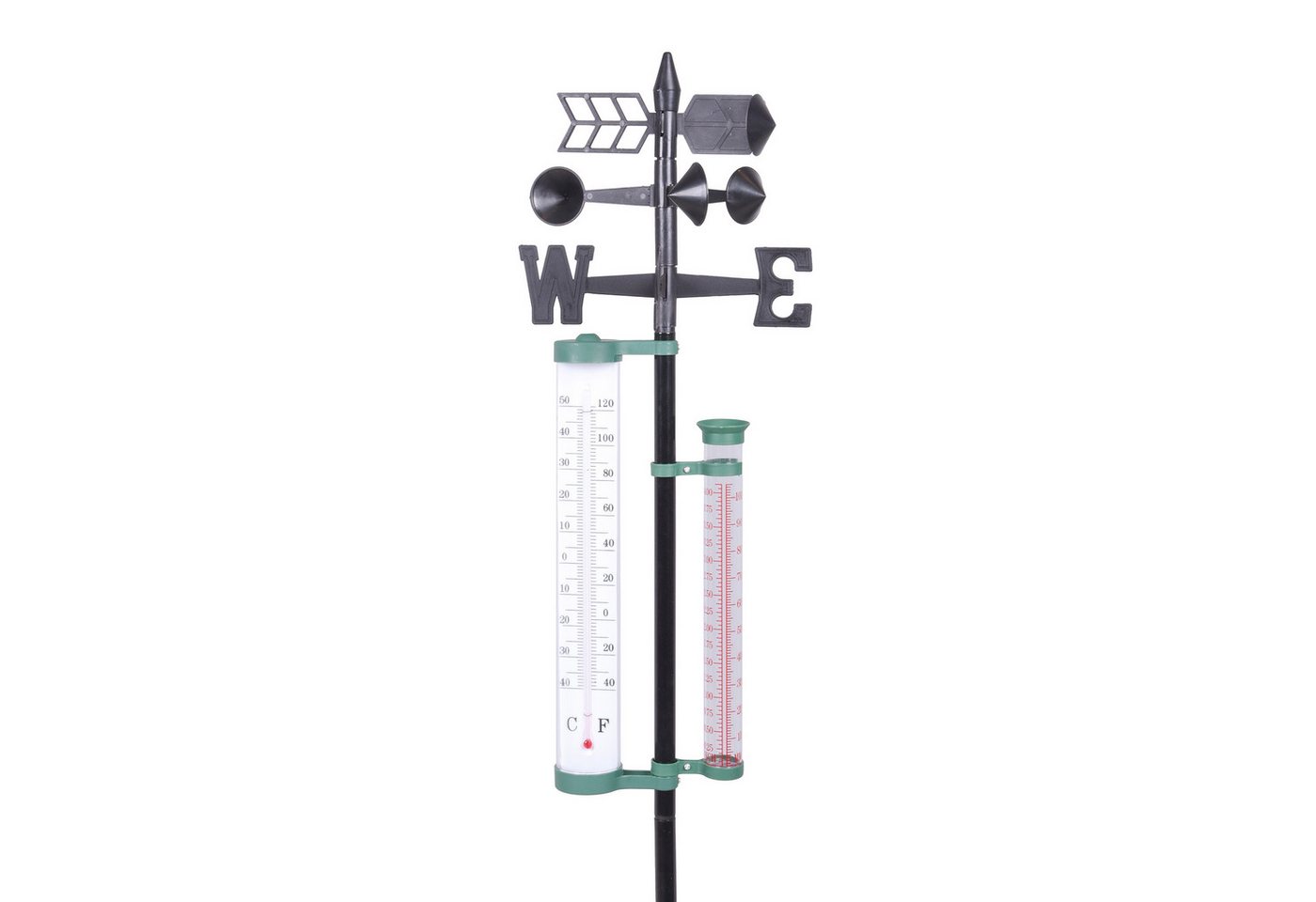 Spetebo 4in1 Wetterstation mit Erdspieß - 146 x 24 cm Außenwetterstation (Thermometer, Niederschlagsmesser, Windmesser, Windrichtungsanzeiger, Garten Thermometer Wind- und Niederschlagsmesser) von Spetebo