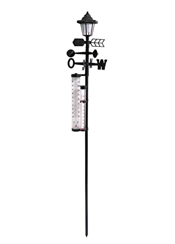Spetebo Solar Wetterstation 5in1 schwarz - 158 x 24 cm - Gartenleuchte Windrichtungsanzeiger Windstärkemesser Thermometer Niederschlagsmesser von Spetebo