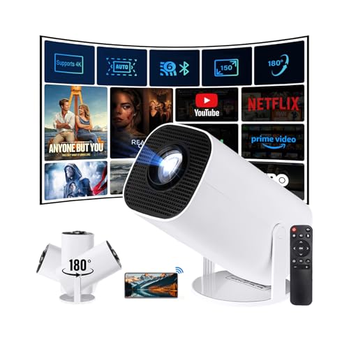 Mini-Projektor WiFi + BT5.0 Android11, automatische Korrektur, vertikale Richtung, 4K-Video-Unterstützung, Projektionsgröße 101,6 - 380 cm, 180 ° Multi-Winkel-Einstellung, tragbarer Projektor für von Spicy World