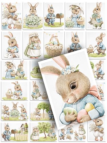 24 Stück Postkarten Ostern tierisch niedlich Boho Deko Design Illustration schön süß Osterpostkarten Grußkarten Set Mix Happy Easter Set Mix Geschenk Geschenkkarte Kartenset Hasen Häschen Zeichnung von Spielefabrik