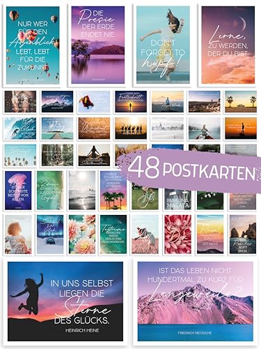 48 Postkarten Set mit Sprüchen Motiven Zitaten Lebensweisheiten Karten mit Spruch Motivation Weisheit Achtsamkeit Affirmation Aphorismen Mutmacher Geschenk Deko Inspiration Coaching Training Impulse von Spielefabrik