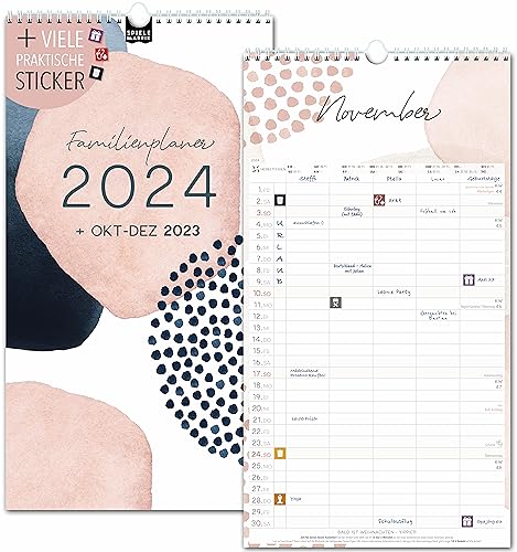 Familienkalender 2025 5 Spalten PASTELL Familienplaner 2025 und Okt-Dez 2024 Wandkalender 23 x 43cm Planer für Familie 2025 Wandplaner STICKER Recycling Urlaub, Pflanzkalender Kunst Design Boho (2024) von Spielefabrik