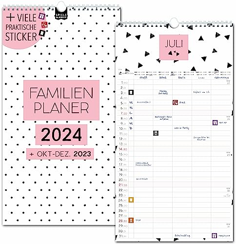 Familienkalender 2025 5 Spalten SCHWARZ-WEIß COLOUR Familienplaner 2025 und Okt-Dez 2024 Wandkalender 23 x 43cm Planer Familie 2025 Wandplaner STICKER Recycling Urlaub Pflanzkal. black white (2024) von Spielefabrik