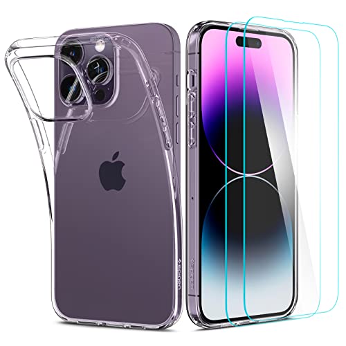 Spigen [3 in 1 für iPhone 14 Pro Max Hülle mit Schutzfolie mit 1 Handyhülle + 2 Stück Schutzfolie [Anti-Yellowing] Stoßfest Case 360 Grad Schutzhülle -Transparent von Spigen