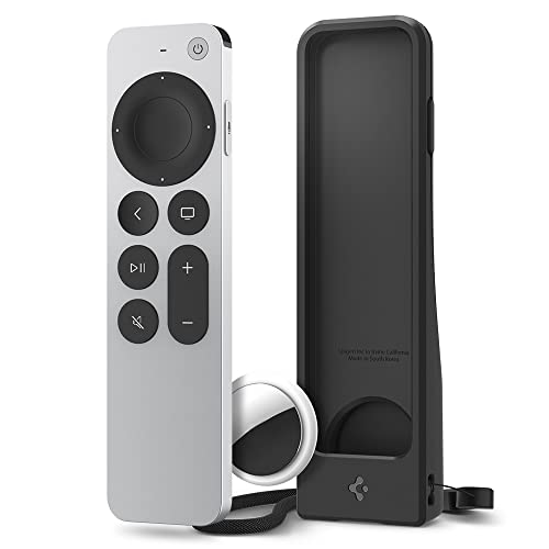 Spigen Air Tag Silicone Fit Hülle Kompatibel mit Siri Remote 3 Generation 2022/2 Generation 2021 (Schlüsselband inklusive) - Schwarz von Spigen