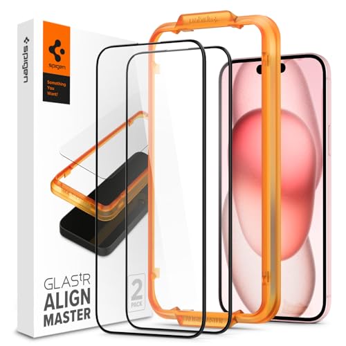 Spigen AlignMaster Schutzfolie kompatibel mit iPhone 15 Plus, 2 Stück, Volle Abdeckung, Kratzfest, 9H Härte Folie von Spigen
