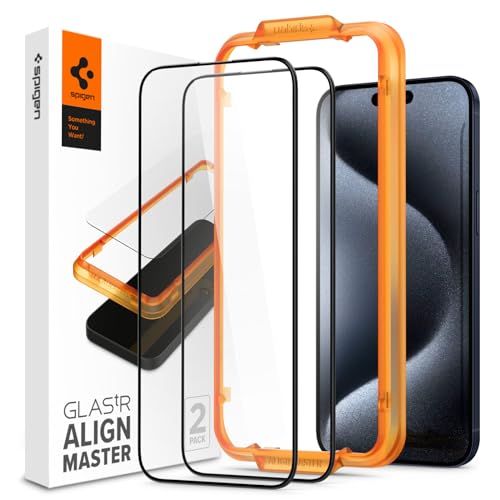 Spigen AlignMaster Schutzfolie kompatibel mit iPhone 15 Pro, 2 Stück, Volle Abdeckung, Kratzfest, 9H Härte Folie von Spigen