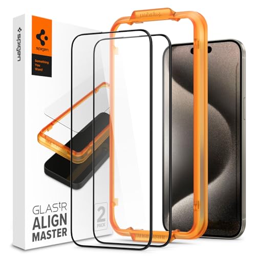 Spigen AlignMaster Schutzfolie kompatibel mit iPhone 15 Pro Max, 2 Stück, Volle Abdeckung, Kratzfest, 9H Härte Folie von Spigen