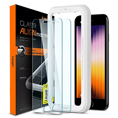 Spigen AlignMaster Schutzfolie kompatibel mit iPhone SE 3 (2022), iPhone SE 2 (2020), iPhone 8, iPhone 7, 2 Stück, Kratzfest, 9H Härte Folie von Spigen