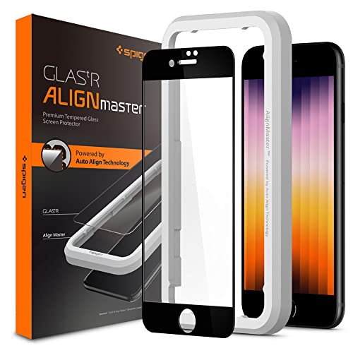 Spigen AlignMaster Schutzfolie kompatibel mit iPhone SE 3 (2022), iPhone SE 2 (2020), iPhone 8, iPhone 7, Volle Abdeckung, Kratzfest, 9H Härte Folie von Spigen