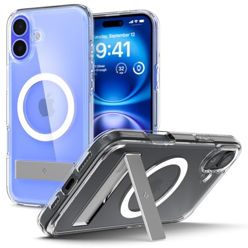 Spigen [All-in-One Ständer] für iPhone 16 Hülle Ultra Hybrid S MagFit für MagSafe [Verbesserte Magnestärke] Stoßfest Kratzfest Handyhülle Case -Crystal Clear von Spigen