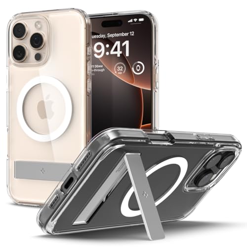 Spigen [All-in-One Ständer für iPhone 16 Pro Max Hülle Ultra Hybrid S MagFit für MagSafe [Verbesserte Magnestärke] Stoßfest Kratzfest Handyhülle Case -Crystal Clear von Spigen