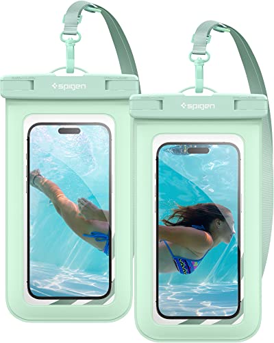 Spigen Aqua Shield wasserdichte Handyhülle 2 Stück Unterwasser Hülle Wasserschutzhülle IPX8 Kompatibel mit iPhone, Galaxy, Xiaomi, Google Smartphones -Mint von Spigen