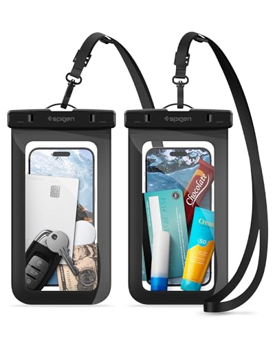 Spigen Aqua Shield wasserdichte Handyhülle 2 Stück Unterwasser Hülle Wasserschutzhülle IPX8 Kompatibel mit iPhone, Galaxy, Xiaomi, Google Smartphones -Schwarz von Spigen