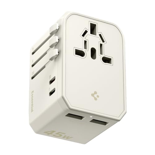 Spigen ArcStation Reiseadapter Weltweit, 45W 4-Port Universal Reisestecker mit 2 USB-C, 2 USB-A und 1 AC Steckdose, Internationaler Steckdosenadapter, Universaladapter für US, UK, EU, AU - Wüste Beige Spigen ArcStation Reiseadapter Weltweit, 45W 4-Port Universal Reisestecker mit 2 USB-C, 2 USB-A und 1 AC Steckdose, Internationaler Steckdosenadapter, Universaladapter für US, UK, EU, AU - Wüste Beige von Spigen