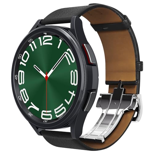 Spigen Enzo Echtes Leder Armband Kompatibel mit Galaxy Watch 6 | 6 Classic | 5 Pro | 5 | 4 | 4 Classic und alle Smartwatches mit 20mm Breite - Schwarz von Spigen