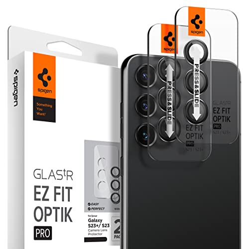 Spigen Glas.tR EZ Fit Optik Pro Kameraschutz kompatibel mit Samsung Galaxy S23, Galaxy S23 Plus, 2 Stück, Phantom Black, Individuelle Kameraprotektion, Anti-Kratzer, 9H Härte Folie von Spigen