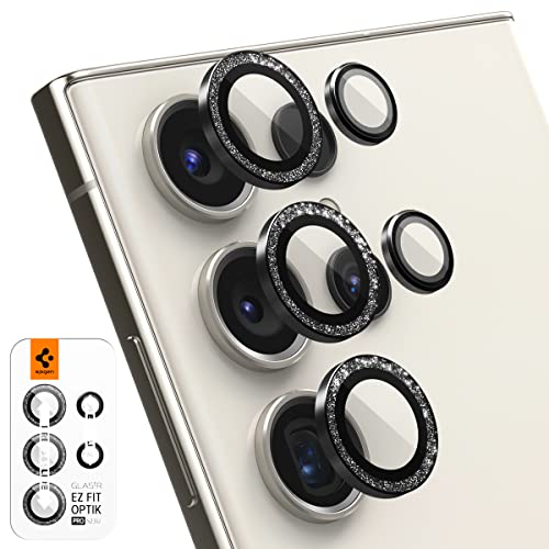 Spigen Glas.tR EZ Fit Optik Pro Kameraschutz kompatibel mit Samsung Galaxy S23 Ultra, Black Glitter, Individuelle Kameraprotektion, Anti-Kratzer, 9H Härte Folie von Spigen