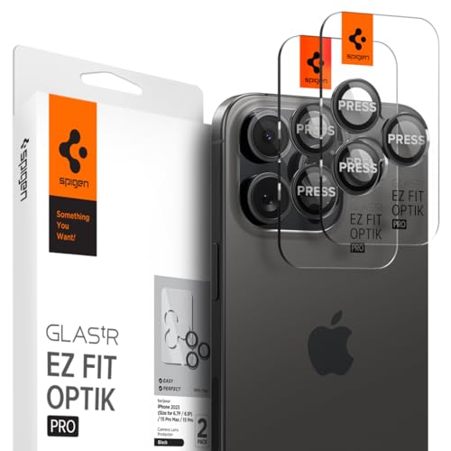 Spigen Glas.tR EZ Fit Optik Pro Kameraschutz kompatibel mit iPhone 15 Pro, iPhone 15 Pro Max, iPhone 14 Pro, iPhone 14 Pro Max, 2 Stück, Schwarz, Individuelle Kameraprotektion, Anti-Kratzer von Spigen