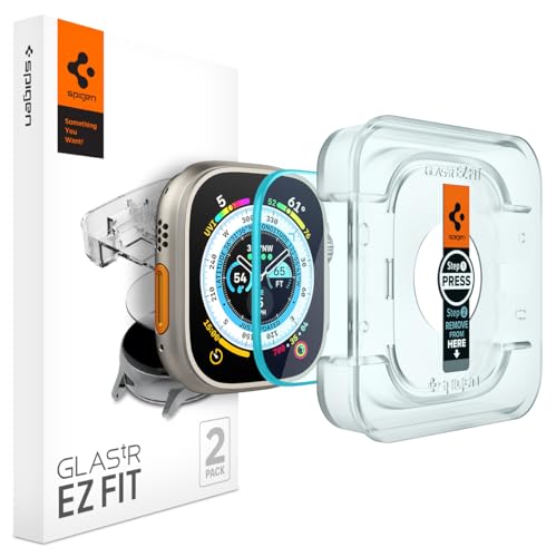 Spigen Glas.tR EZ Fit Schutzfolie kompatibel mit Apple Watch Ultra 2, Ultra, 49mm, 2 Stück, Kratzfest, 9H Härte Folie von Spigen