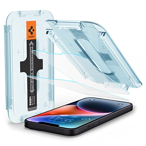 Spigen Glas.tR EZ Fit Schutzfolie kompatibel mit iPhone 14 Plus, iPhone 13 Pro Max, 2 Stück, Kratzfest, 9H Härte Folie von Spigen