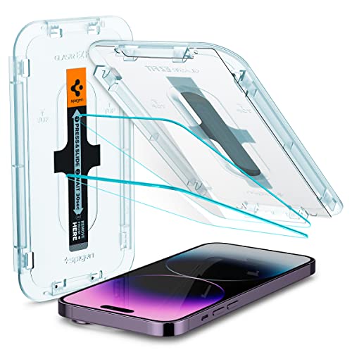 Spigen Glas.tR EZ Fit Schutzfolie kompatibel mit iPhone 14 Pro Max, 2 Stück, Kratzfest, 9H Härte Folie von Spigen