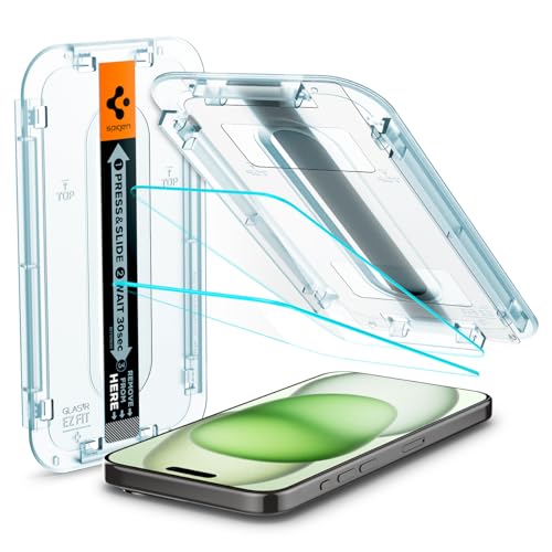 Spigen Glas.tR EZ Fit Schutzfolie kompatibel mit iPhone 15 Plus, 2 Stück, Kratzfest, 9H Härte Folie von Spigen