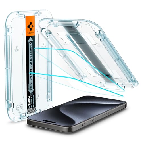 Spigen Glas.tR EZ Fit Schutzfolie kompatibel mit iPhone 15 Pro, 2 Stück, Kratzfest, 9H Härte Folie Spigen Glas.tR EZ Fit Schutzfolie kompatibel mit iPhone 15 Pro, 2 Stück, Kratzfest, 9H Härte Folie von Spigen
