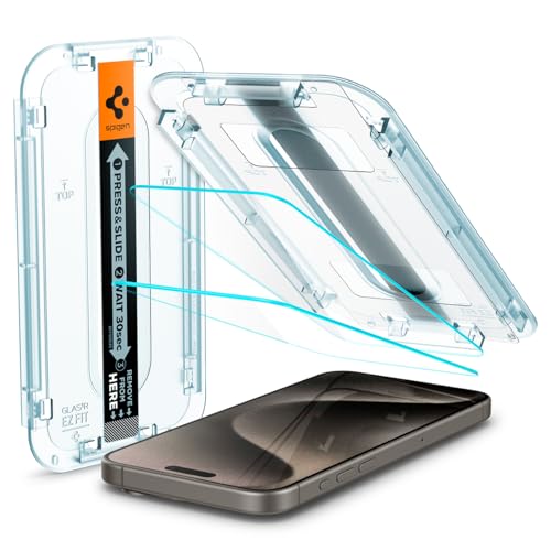 Spigen Glas.tR EZ Fit Schutzfolie kompatibel mit iPhone 15 Pro Max, 2 Stück, Kratzfest, 9H Härte Folie Spigen Glas.tR EZ Fit Schutzfolie kompatibel mit iPhone 15 Pro Max, 2 Stück, Kratzfest, 9H Härte Folie von Spigen