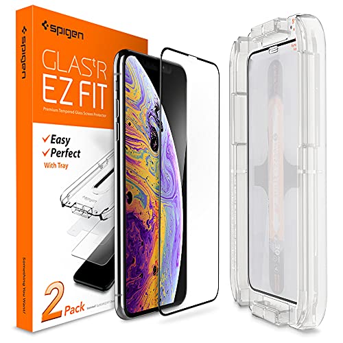 Spigen Glas.tR EZ Fit Schutzfolie kompatibel mit iPhone XS, iPhone X, 2 Stück, Volle Abdeckung, Kratzfest, 9H Härte Folie von Spigen