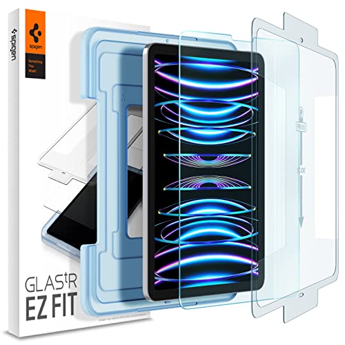 Spigen Glas.tR EZ Fit Schutzglas kompatibel mit iPad Pro 11 Zoll M2 (2022), iPad Pro 11 Zoll (2021/2020/2018), iPad Air 5 (2022), iPad Air 4 (2020), Installationsschablone, Kristallklar, 9H Folie von Spigen