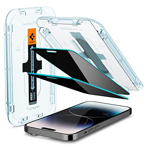 Spigen Glas.tR EZ Fit Sichtschutz Schutzfolie kompatibel mit iPhone 14 Pro, 2 Stück, Privacy Schutz, Kratzfest, 9H Härte Folie von Spigen