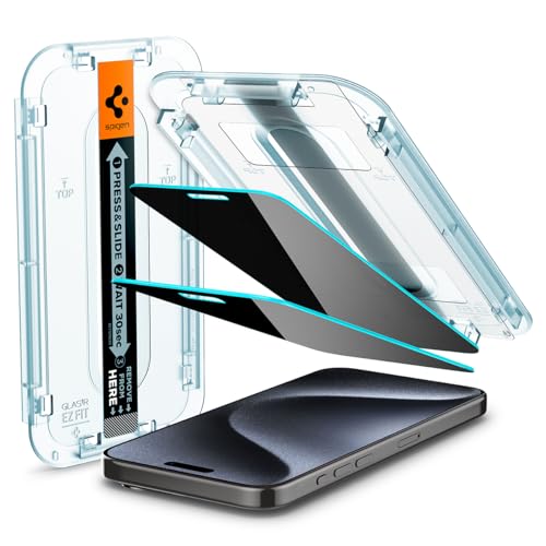 Spigen Glas.tR EZ Fit Sichtschutz Schutzfolie kompatibel mit iPhone 15 Pro, 2 Stück, Privacy Schutz, Kratzfest, 9H Härte Folie Spigen Glas.tR EZ Fit Sichtschutz Schutzfolie kompatibel mit iPhone 15 Pro, 2 Stück, Privacy Schutz, Kratzfest, 9H Härte Folie von Spigen