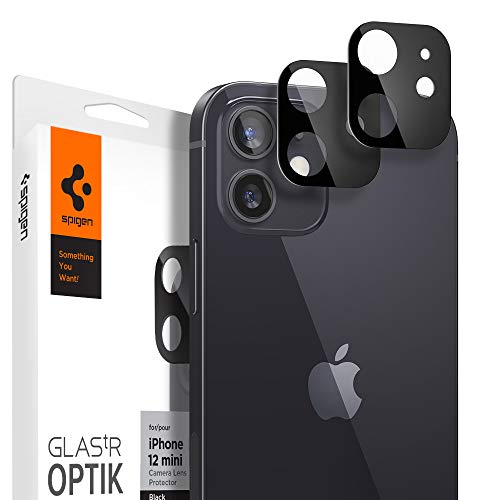 Spigen Glas.tR Optik Kameraschutz kompatibel mit iPhone 12 Mini, 2 Stück, Schwarz, Anti-Kratzer, 9H Härte Schutzfolie von Spigen