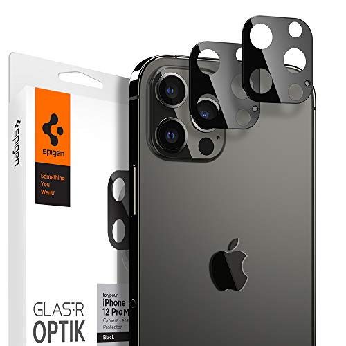Spigen Glas.tR Optik Kameraschutz kompatibel mit iPhone 12 Pro Max, 2 Stück, Schwarz, Anti-Kratzer, 9H Härte Schutzfolie von Spigen