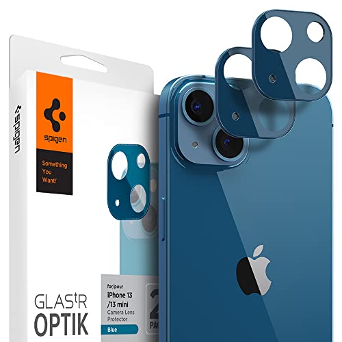 Spigen Glas.tR Optik Kameraschutz kompatibel mit iPhone 13, iPhone 13 Mini, 2 Stück, Blau, Anti-Kratzer, 9H Härte Schutzfolie von Spigen