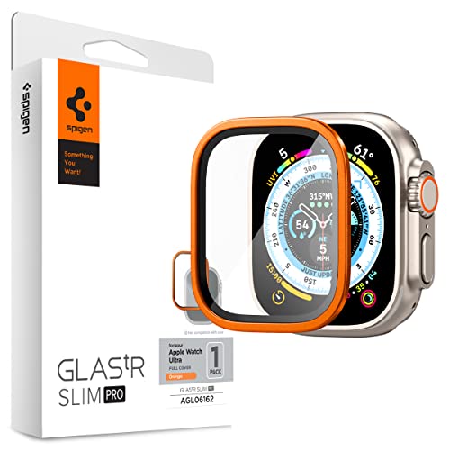 Spigen Glas.tR Slim Pro Schutzfolie kompatibel mit Apple Watch Ultra 2, Apple Watch Ultra, 49mm, Orange, Kratzfest, Touch Responsiv, 9H Härte Folie von Spigen