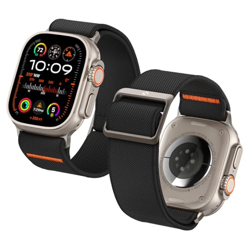 Spigen Lite Fit Ultra Armband Entwickelt für Apple Watch Ultra 2 / Ultra 49mm, Serie 9/8/7 45mm, Serie SE2/6/SE/5/4 44mm und Serie 3/2/1 42mm Einstellbare Nylon-Solo-Strap - Schwarz von Spigen