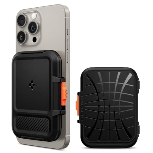 Spigen Lock Fit MagFit Magnetischer Kartenhalter Entwickelt für MagSafe mit Verschluss-System Kompatibel mit iPhone 16/15/14/13/12 Modelle Magsafe Wallet - Schwarz von Spigen