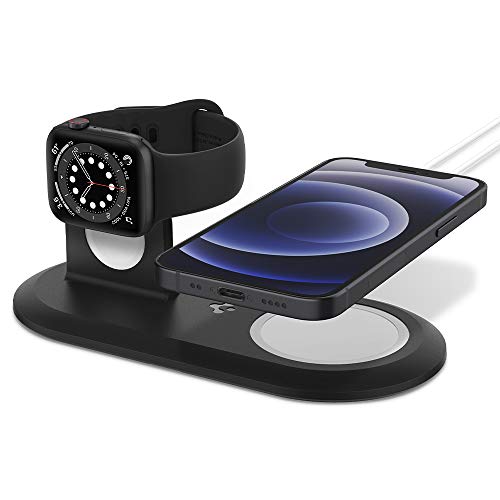 Spigen Mag Fit Duo Designed für MagSafe Ladegerät Pad/Kompatibel mit iPhone 15/14/13/12 und Apple Watch Ultra 2/Ultra 9/8/7/6/5/SE/4/3/2/1 - Schwarz von Spigen