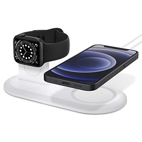 Spigen Mag Fit Duo Designed für MagSafe Ladegerät Pad/Kompatibel mit iPhone 15/14/13/12 und Apple Watch Ultra 2/Ultra 9/8/7/6/5/SE/4/3/2/1 - Weiß von Spigen