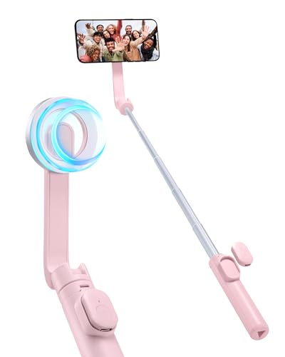 Spigen Magnet Selfie Stick Stativ Wondersnap [Spigen MagFit-Technologie] 180° Drehbar mit Drahtlose Bluetooth-Fernbedienung Kompatibel mit iPhone 15 14 Pro Max, Galaxy S24 S23 -Peach Pink von Spigen