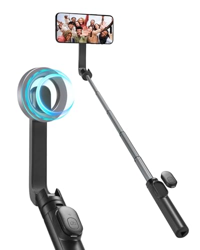 Spigen Magsafe Selfie Stick Stativ Wondersnap MagFit-Technologie Bluetooth-Fernbedienung Kompatibel mit iPhone 16/15 Pro Max, Samsung Galaxy S24/S23 -Schwarz von Spigen